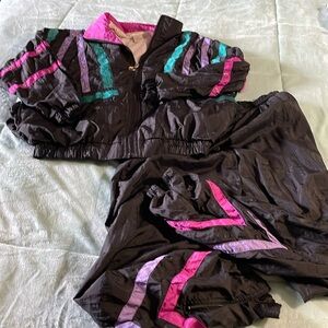 Aldolfo Sport Jogging Suit Women Large Purple Black  Windbreaker Suit